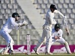 Tom Blundell  plays a shot during Day 4 of the first Test between Bangladesh and New Zealand in Sylhet