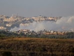 Smoke rises after Israeli strikes in Gaza.