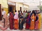 Voters queue up to cast their votes for the Madhya Pradesh Assembly elections.(ANI)