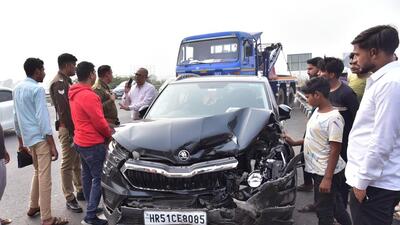 Although the three cars suffered damage in a pileup following the accident, the occupants escaped with minor injuries, police said. (Sakib Ali/HT Photo)