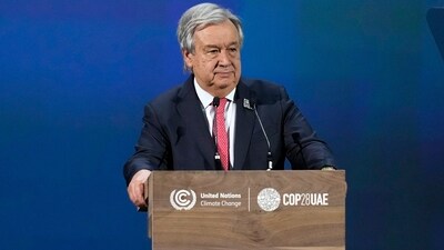 United Nations Secretary-General Antonio Guterres speaks at the opening ceremony at the COP28 (AP)