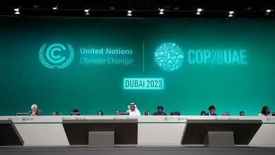COP28 President Sultan al-Jaber, center, attends the opening session at the COP28 UN Climate Summit. (AP) COP28 President Sultan al-Jaber, center, attends the opening session at the COP28 UN Climate Summit. (AP)