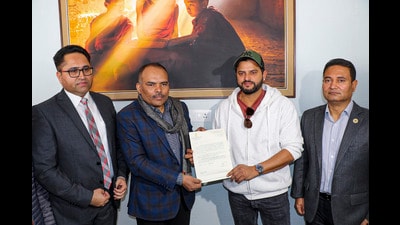 Former cricketer Suresh Raina during a function at the chief electoral officer at Nirvachan Bhawan in Jammu on Friday. (PTI)