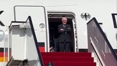 A video of Germany's President standing at the exit of his aircraft, went viral on social media. (X(formerly Twitter)) A video of Germany's President standing at the exit of his aircraft, went viral on social media. (X(formerly Twitter))