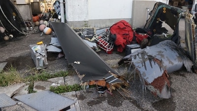 Recovered debris, believed to be part of wreckage from a crashed US Air Force CV-22B Osprey tilt-rotor aircraft, is seen after it was brought ashore at Yakushima-cho in Kagoshima prefecture on November 30, 2023. Rescuers scoured waters off Japan on November 30 for seven missing US Air Force personnel whose Osprey crashed during a training exercise, in the latest incident involving the tilt-rotor military aircraft. (Photo by JIJI PRESS / AFP) / Japan OUT (AFP) Recovered debris, believed to be part of wreckage from a crashed US Air Force CV-22B Osprey tilt-rotor aircraft, is seen after it was brought ashore at Yakushima-cho in Kagoshima prefecture on November 30, 2023. Rescuers scoured waters off Japan on November 30 for seven missing US Air Force personnel whose Osprey crashed during a training exercise, in the latest incident involving the tilt-rotor military aircraft. (Photo by JIJI PRESS / AFP) / Japan OUT (AFP)