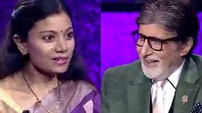 KBC 15: Alolika Bhattacharjee Guha and Amitabh Bachchan. KBC 15: Alolika Bhattacharjee Guha and Amitabh Bachchan.