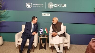 PM Narendra Modi with Israel President Isaac Herzog at COP28. PM Narendra Modi with Israel President Isaac Herzog at COP28.