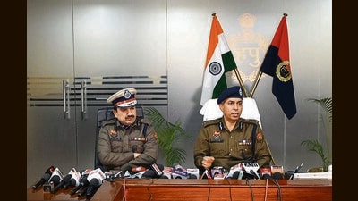 The Haryana DGP (right) at a press conference. (Parveen Kumar) The Haryana DGP (right) at a press conference. (Parveen Kumar)