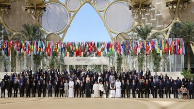 World leaders pose for a photograph at the COP 28 summit in UAE. Among the notable attendees of the Summit were PM Narendra Modi, President of the UAE and Ruler of Abu Dhabi, Sheikh Mohamed bin Zayed Al Nahyan, UN Secretary General Antonio Gutterus, Uzbekistan President Shavkat Mirziyoyev, Netherlands PM Mark Rutte, Italian Prime Minister Giorgia Meloni and European Union President Ursula von der Leyen. (X/COP 28 UAE) World leaders pose for a photograph at the COP 28 summit in UAE. Among the notable attendees of the Summit were PM Narendra Modi, President of the UAE and Ruler of Abu Dhabi, Sheikh Mohamed bin Zayed Al Nahyan, UN Secretary General Antonio Gutterus, Uzbekistan President Shavkat Mirziyoyev, Netherlands PM Mark Rutte, Italian Prime Minister Giorgia Meloni and European Union President Ursula von der Leyen. (X/COP 28 UAE)