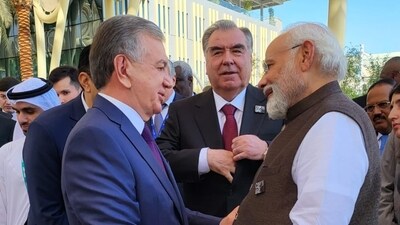 PM Modi's interaction with the President of Tajikistan, Mr. Emomali Rahmon on the sidelines of COP-28 in Dubai. COP28 is being held from November 28-December 12 under the Presidency of the UAE. The Conference of Parties to the UNFCCC provides a unique opportunity to impart momentum for collective action towards combating the shared challenge of climate change. (X/Narendra Modi) PM Modi's interaction with the President of Tajikistan, Mr. Emomali Rahmon on the sidelines of COP-28 in Dubai. COP28 is being held from November 28-December 12 under the Presidency of the UAE. The Conference of Parties to the UNFCCC provides a unique opportunity to impart momentum for collective action towards combating the shared challenge of climate change. (X/Narendra Modi)