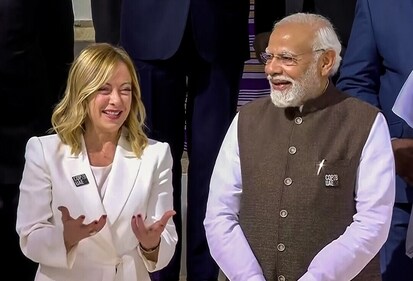 Prime Minister Narendra Modi with Italian PM Giorgia Meloni at the annual Conference of Parties to the UN Framework Convention on Climate Change (COP 28) Leadership Pavilion, in Dubai on Friday. (ANI ) Prime Minister Narendra Modi with Italian PM Giorgia Meloni at the annual Conference of Parties to the UN Framework Convention on Climate Change (COP 28) Leadership Pavilion, in Dubai on Friday. (ANI )