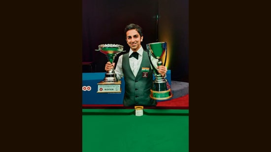 Advani with the Asian and world snooker trophies from 2021. He had a double win this year too, claiming world billiards titles in two formats. Advani with the Asian and world snooker trophies from 2021. He had a double win this year too, claiming world billiards titles in two formats.