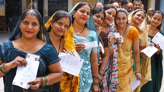 Telangana election results 2023: People wait in a queue to cast their votes at a polling booth during Telangana Assembly election in Hyderabad. Telangana election results 2023: People wait in a queue to cast their votes at a polling booth during Telangana Assembly election in Hyderabad.