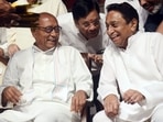 Madhya Pradesh Congress President Kamal Nath with Rajya Sabha MP Digvijay Singh during the release of party's manifesto on October 17. 
