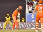 Chris Gayle in action during 2023 LLC in Dehradun Chris Gayle in action during 2023 LLC in Dehradun