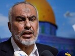 Ghazi Hamad, a member of Hamas Political Office, during a press conference.