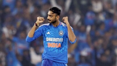 Axar Patel celebrates the dismissal of Travis Head during the 4th T20I against Australia, at Shaheed Veer Narayan Singh International Cricket in Raipur (BCCI-X) Axar Patel celebrates the dismissal of Travis Head during the 4th T20I against Australia, at Shaheed Veer Narayan Singh International Cricket in Raipur (BCCI-X)