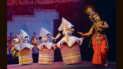 Artistes performing during the inauguration of the 13th Chandigarh National Crafts Mela at Kalagram, Manimajra, on Friday. (Sant Arora/HT)