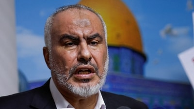 Ghazi Hamad, a member of Hamas Political Office, during a press conference. (REUTERS file)