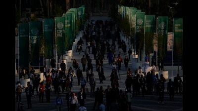 People at the COP28 UN Climate Summit in Dubai on Saturday. (AP)