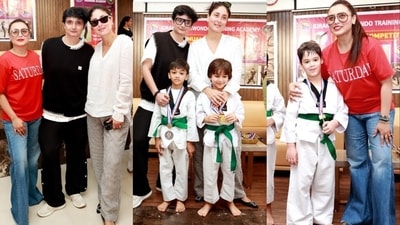 Rani Mukerji, Kareena Kapoor, Taimur Ali Khan and Yash Johar at taekwondo event.