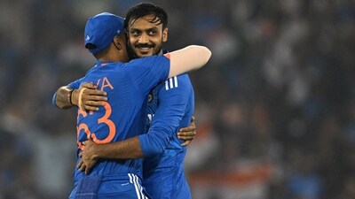 Axar Patel celebrates with Suryakumar Yadav after taking the wicket of Ben McDermott during the fourth T20I between India and Australia (AFP) Axar Patel celebrates with Suryakumar Yadav after taking the wicket of Ben McDermott during the fourth T20I between India and Australia (AFP)