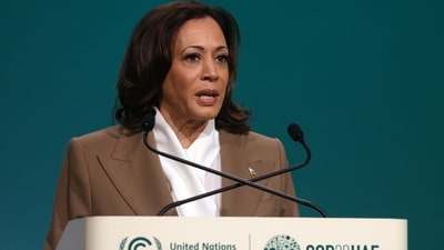 US Vice President Kamala Harris, speaks at a high-level segment on day three of the COP28 climate conference at Expo City in Dubai, United Arab Emirates, on Saturday, Dec. 2, 2023. (Bloomberg) US Vice President Kamala Harris, speaks at a high-level segment on day three of the COP28 climate conference at Expo City in Dubai, United Arab Emirates, on Saturday, Dec. 2, 2023. (Bloomberg)