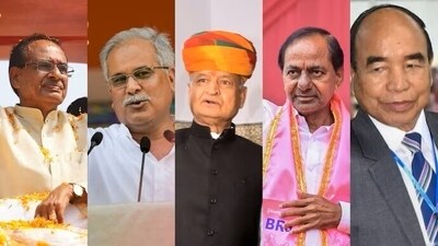 Chief ministers Shivraj Singh Chouhan, Bhupesh Baghel, Ashok Gehlot, K Chandrashekar Rao and Zoramthanga. Chief ministers Shivraj Singh Chouhan, Bhupesh Baghel, Ashok Gehlot, K Chandrashekar Rao and Zoramthanga.