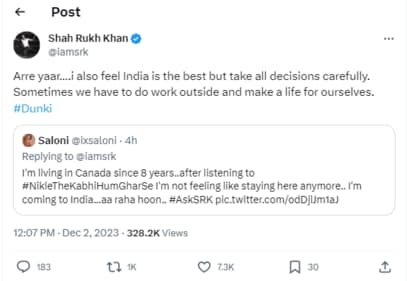 Shah Rukh Khan's advice to a person, who wanted to return to India. Shah Rukh Khan's advice to a person, who wanted to return to India.