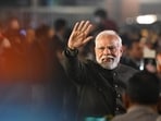 Prime Minister Narendra Modi greets the supporters during celebrations after the party's victory in elections to the Legislative Assemblies of Madhya Pradesh, Rajasthan and Chhattisgarh, at BJP headquarters,at BJP Headquarters in New Delhi, (Sanchit Khanna/ Hindustan Times)