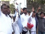 Congress supporters were seen bursting firecrackers and raising slogans