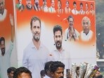 Congress workers burn firecrackers outside the party office to celebrate the party's lead during counting of votes for Telangana Assembly elections(PTI)