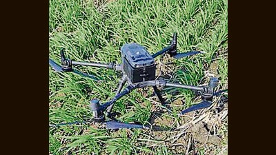 A drone seized in Kalsian village on Sunday. (HT Photo)
