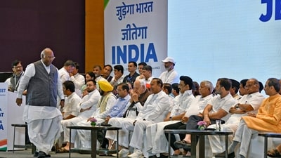 Opposition's Indian National Developmental Inclusive Alliance (INDIA) leaders during a press conference after the bloc leaders meeting, in Mumbai. (ANI/File)
