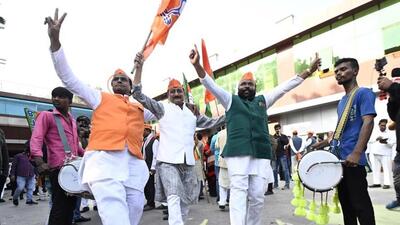BJP workers in Lucknow celebrate the party’s win in three states. (Deepak Gupta/HT Photo) BJP workers in Lucknow celebrate the party’s win in three states. (Deepak Gupta/HT Photo)