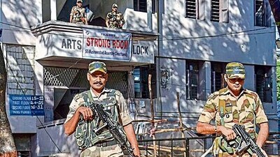 Telangana assembly elections 2023: Security personnel outside a strong room where EVMs were kept (File) Telangana assembly elections 2023: Security personnel outside a strong room where EVMs were kept (File)