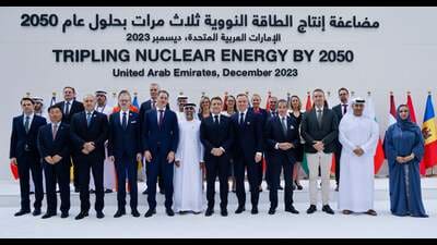 Leaders and participants at the end of the Tripling Nuclear Energy by 2050 session in Dubai. (AFP) Leaders and participants at the end of the Tripling Nuclear Energy by 2050 session in Dubai. (AFP)