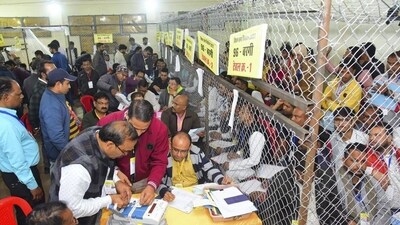 Counting of votes for the Madhya Pradesh Assembly elections underway at a centre in Jabalpur. (PTI) (HT_PRINT) Counting of votes for the Madhya Pradesh Assembly elections underway at a centre in Jabalpur. (PTI) (HT_PRINT)