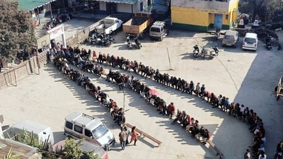 Mizoram election results 2023: Voters wait in queues to cast their votes for the Mizoram Assembly elections on November 7. (ANI) Mizoram election results 2023: Voters wait in queues to cast their votes for the Mizoram Assembly elections on November 7. (ANI)