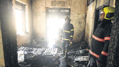 Mumbai, India – Dec 03, 2023: Followup spot of Fire at Gomati Bhavan, Girgaon, in Mumbai, India, on Sunday day, Dec 03, 2023. (Photo by Bhushan Koyande/HT Photo)