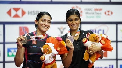 India's Ashwini Ponnappa and Tanisha Crasto pose for photos after winning the silver medal in the women's doubles event at the Syed Modi International 2023 badminton tournament (PTI) India's Ashwini Ponnappa and Tanisha Crasto pose for photos after winning the silver medal in the women's doubles event at the Syed Modi International 2023 badminton tournament (PTI)