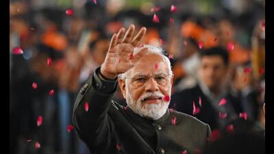 Prime Minister Narendra Modi at BJP Headquarters in New Delhi on Sunday. (Sanchit Khanna/HT Photo) Prime Minister Narendra Modi at BJP Headquarters in New Delhi on Sunday. (Sanchit Khanna/HT Photo)