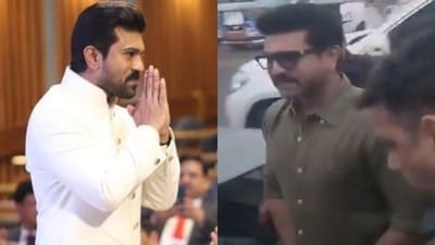 Ram Charan was clicked during his visit to the temple (YouTube) Ram Charan was clicked during his visit to the temple (YouTube)