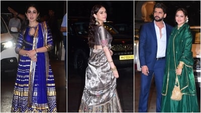 Sara Ali Khan, Aditi Rao Hydari, and Sonakshi Sinha attend Sanjay Leela Bhansali's niece's reception. (Instagram) Sara Ali Khan, Aditi Rao Hydari, and Sonakshi Sinha attend Sanjay Leela Bhansali's niece's reception. (Instagram)