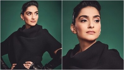 Sonam chose silver jewels to accessorise the outfit, including a single hoop earring and statement rings. Lastly, she opted for a sleek updo, darkened brows, muted eye shadow, winged eyeliner, nude lip shade, rouge on the cheekbones, mascara on the lashes, glowing skin, and light contouring for the glam picks. (Instagram) Sonam chose silver jewels to accessorise the outfit, including a single hoop earring and statement rings. Lastly, she opted for a sleek updo, darkened brows, muted eye shadow, winged eyeliner, nude lip shade, rouge on the cheekbones, mascara on the lashes, glowing skin, and light contouring for the glam picks. (Instagram)