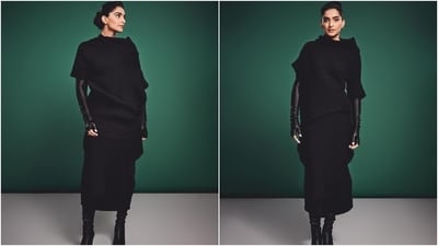 Styled by her sister Rhea Kapoor, Sonam's outfit is from the luxury fashion house Issey Miyake, her gloves are from Paula Rowan, and the shoes are from Maison Margiela. She styled the ensemble with minimal accessories and makeup picks, allowing the outfit to be laidback as well as elegant. It is perfect for attending winter soirees with friends or date nights with your partner. (Instagram) Styled by her sister Rhea Kapoor, Sonam's outfit is from the luxury fashion house Issey Miyake, her gloves are from Paula Rowan, and the shoes are from Maison Margiela. She styled the ensemble with minimal accessories and makeup picks, allowing the outfit to be laidback as well as elegant. It is perfect for attending winter soirees with friends or date nights with your partner. (Instagram)