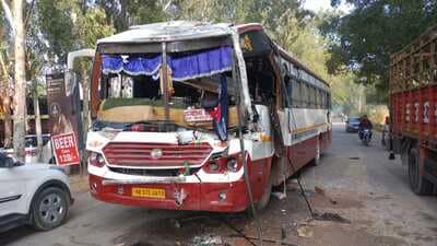 The accident occurred around noon when the private bus was heading towards the Ambala City bus stand packed with passengers due to the HTET exam. (HT Photo)