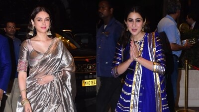 Aditi Rao Hydari and Sara Ali Khan at Sharmin Segal wedding party in Mumbai. (Varinder Chawla) Aditi Rao Hydari and Sara Ali Khan at Sharmin Segal wedding party in Mumbai. (Varinder Chawla)