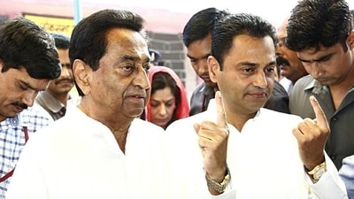 Congress leader and former MP CM Kamal Nath with his son Nakul Nath (ANI) (ANI Photo) Congress leader and former MP CM Kamal Nath with his son Nakul Nath (ANI) (ANI Photo)