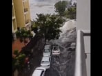 All these cars were swept away towards other parked cars. (Screengrab)